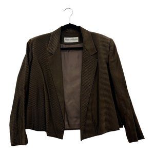 Mary Ann Restivo Womens Blazer Jacket Brown Silk Blend Waist Length Open USA 10